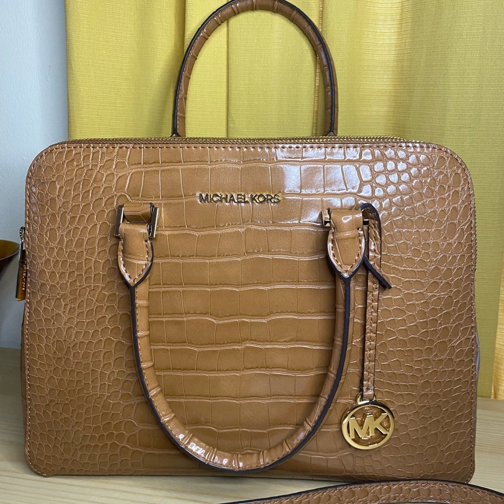 Houston Medium Crocodile-Embossed Leather Satchel